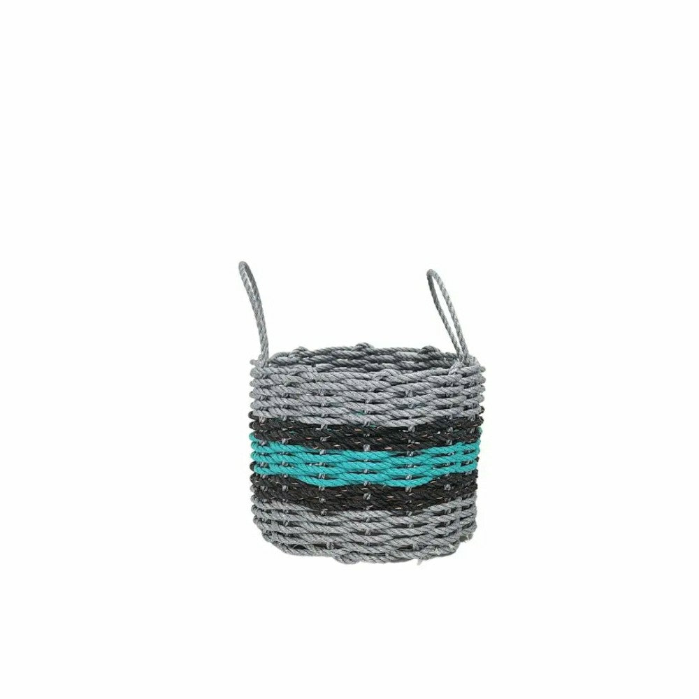 Lobster Rope Basket Light Gray and Teal, Black Accents | Plow & Hearth