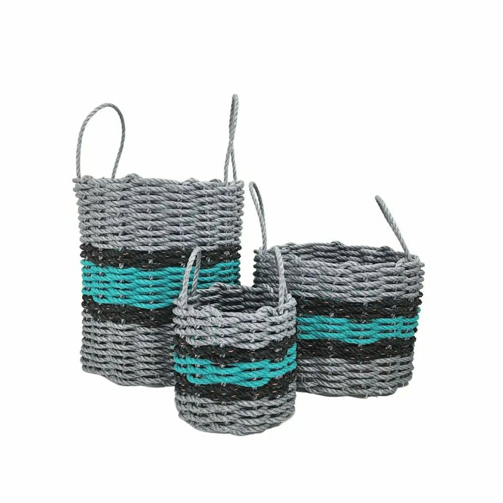 Lobster Rope Basket Light Gray and Teal, Black Accents | Plow & Hearth