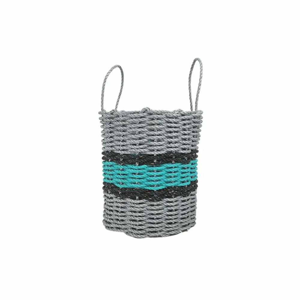 Lobster Rope Basket Light Gray and Teal, Black Accents | Plow & Hearth