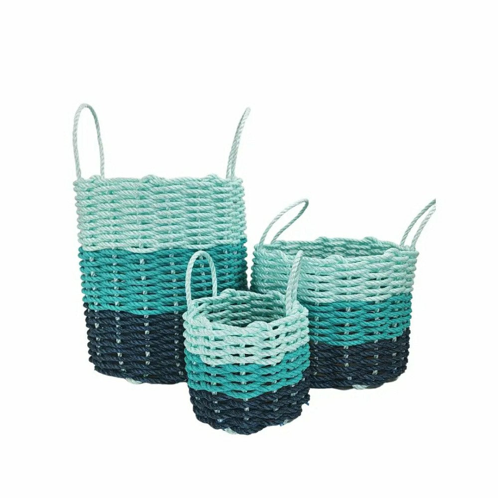 Lobster Rope Storage Basket Navy Blue, Teal, Seafoam | Plow & Hearth