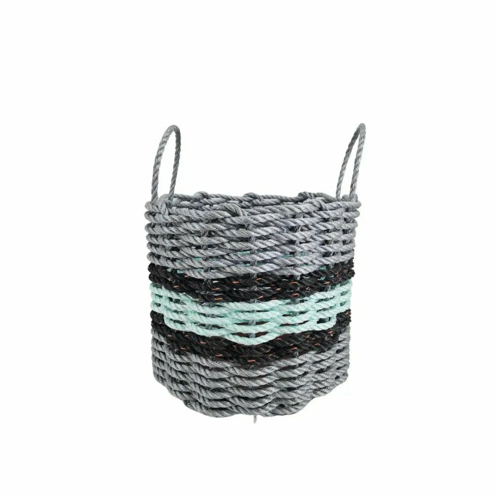Lobster Rope Basket Light Gray and Seafoam, Black Accents | Plow & Hearth