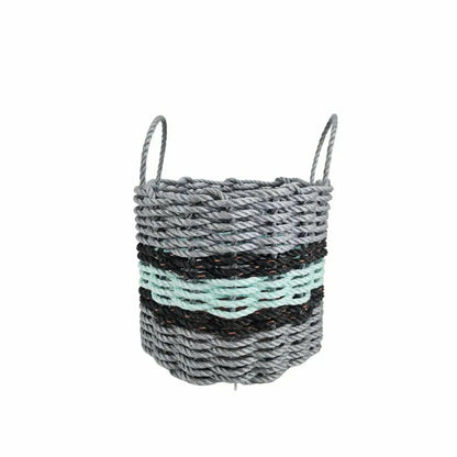 Lobster Rope Basket Light Gray and Seafoam, Black Accents | Plow & Hearth