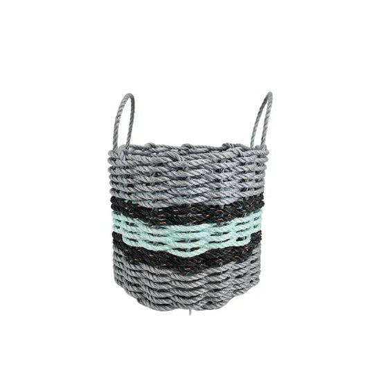 Lobster Rope Basket Light Gray and Seafoam, Black Accents | Plow & Hearth