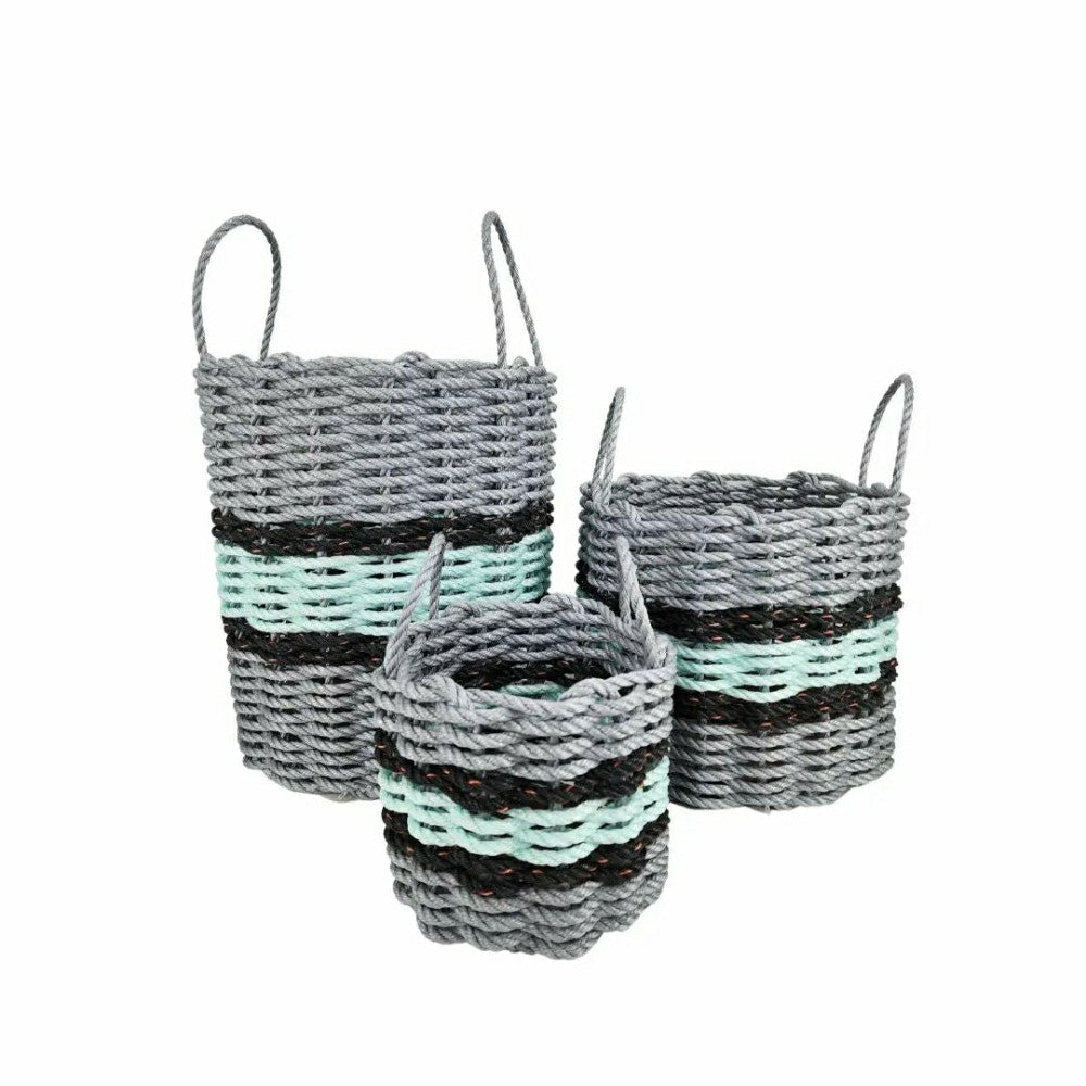 Lobster Rope Basket Light Gray and Seafoam, Black Accents | Plow & Hearth