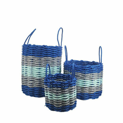 Five Stripe Rope Storage Basket Blue, Gray and Seafoam | Plow & Hearth