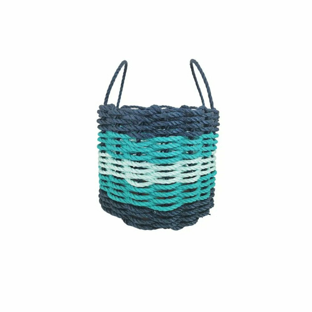 Five Stripe Rope Storage Basket Navy Blue, Teal & Seafoam | Plow & Hearth