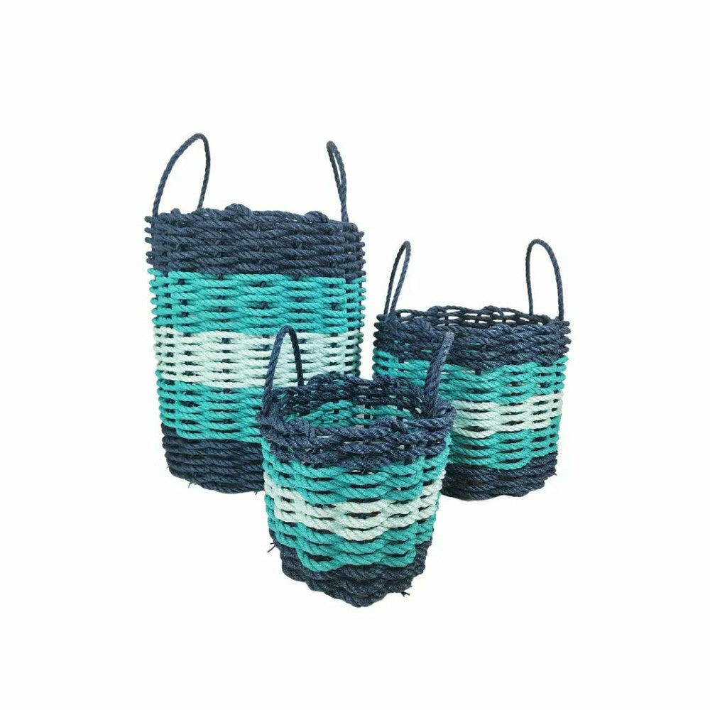 Five Stripe Rope Storage Basket Navy Blue, Teal & Seafoam | Plow & Hearth
