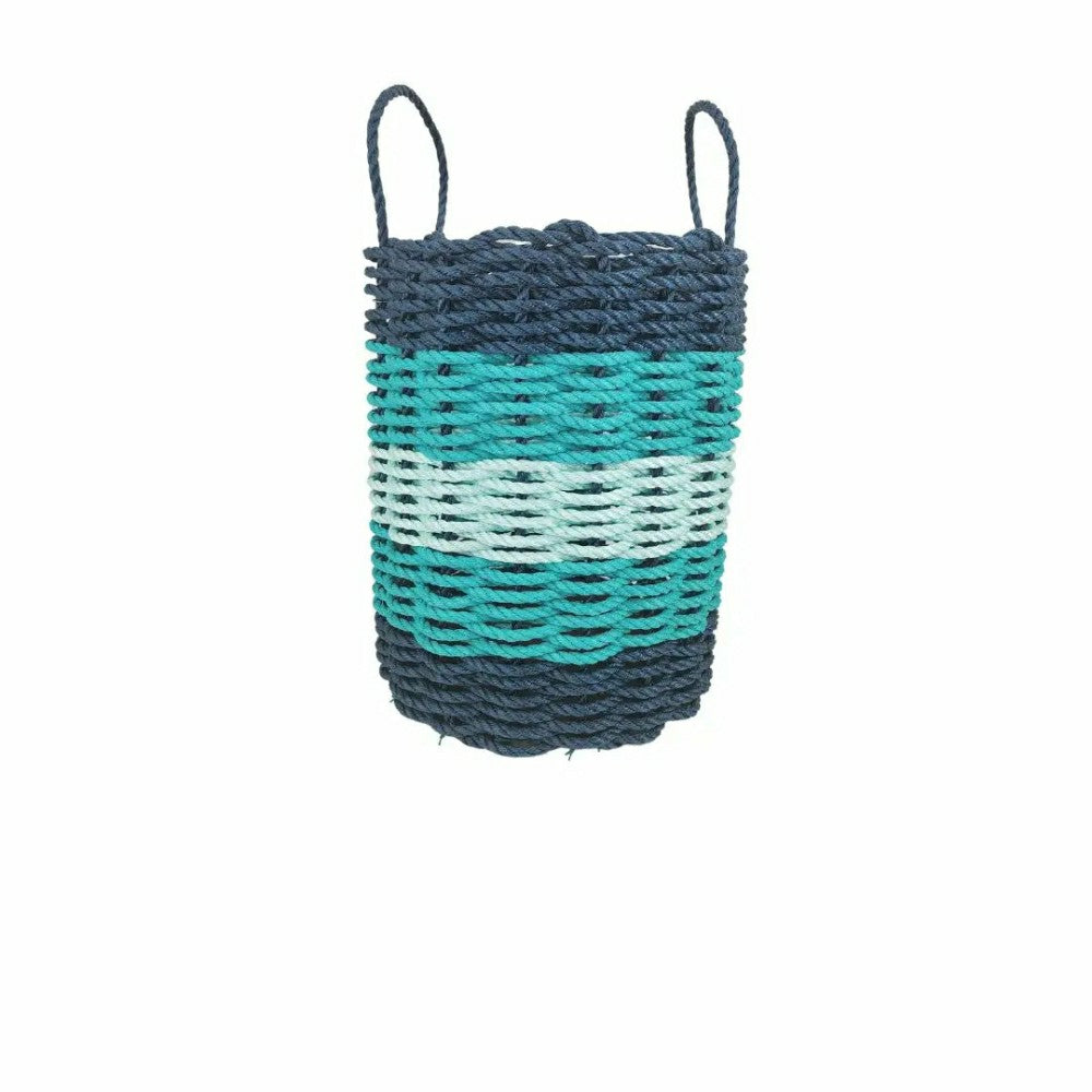 Five Stripe Rope Storage Basket Navy Blue, Teal & Seafoam | Plow & Hearth
