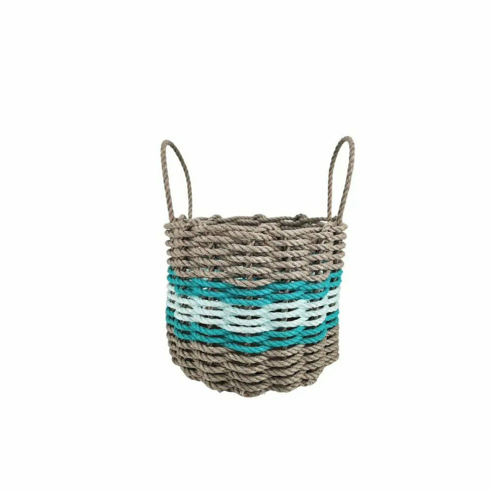 Lobster Rope Basket Tan and Seafoam, Teal Accents | Plow & Hearth