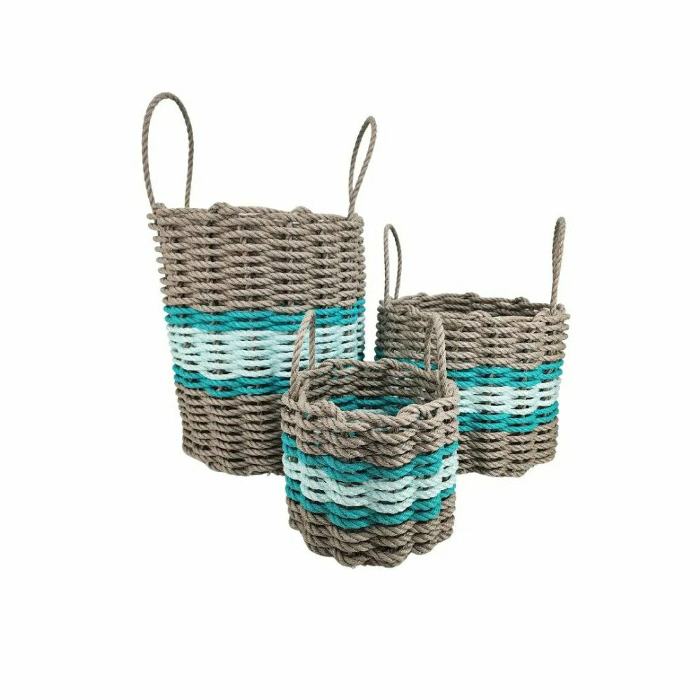 Lobster Rope Basket Tan and Seafoam, Teal Accents | Plow & Hearth