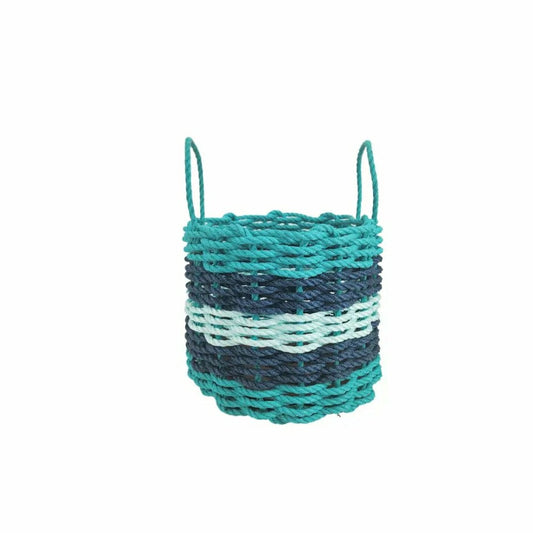 Five Stripe Rope Storage Basket Teal, Navy Blue & Seafoam | Plow & Hearth