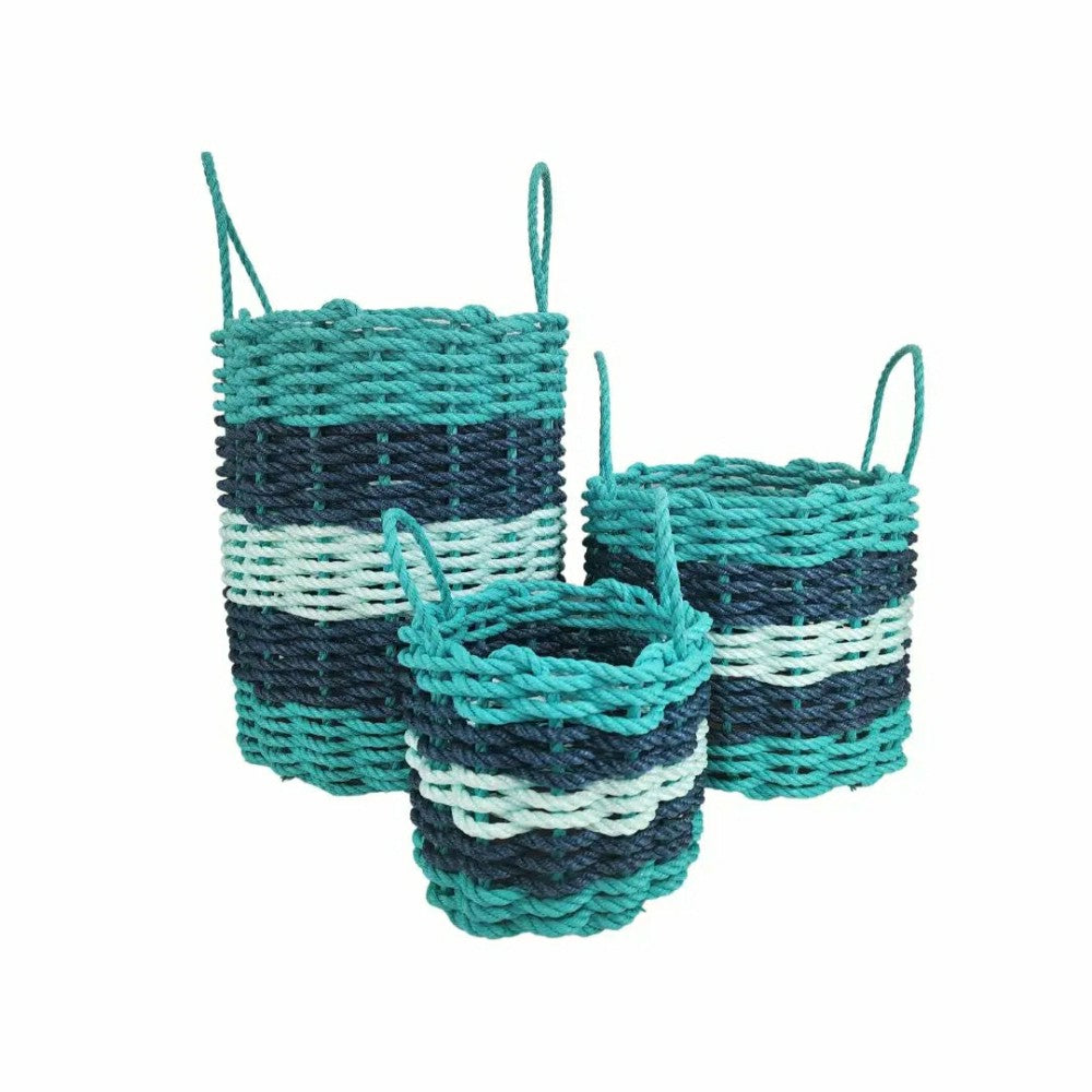Five Stripe Rope Storage Basket Teal, Navy Blue & Seafoam | Plow & Hearth