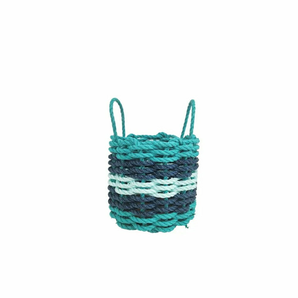 Five Stripe Rope Storage Basket Teal, Navy Blue & Seafoam | Plow & Hearth