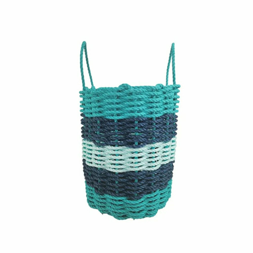 Five Stripe Rope Storage Basket Teal, Navy Blue & Seafoam | Plow & Hearth