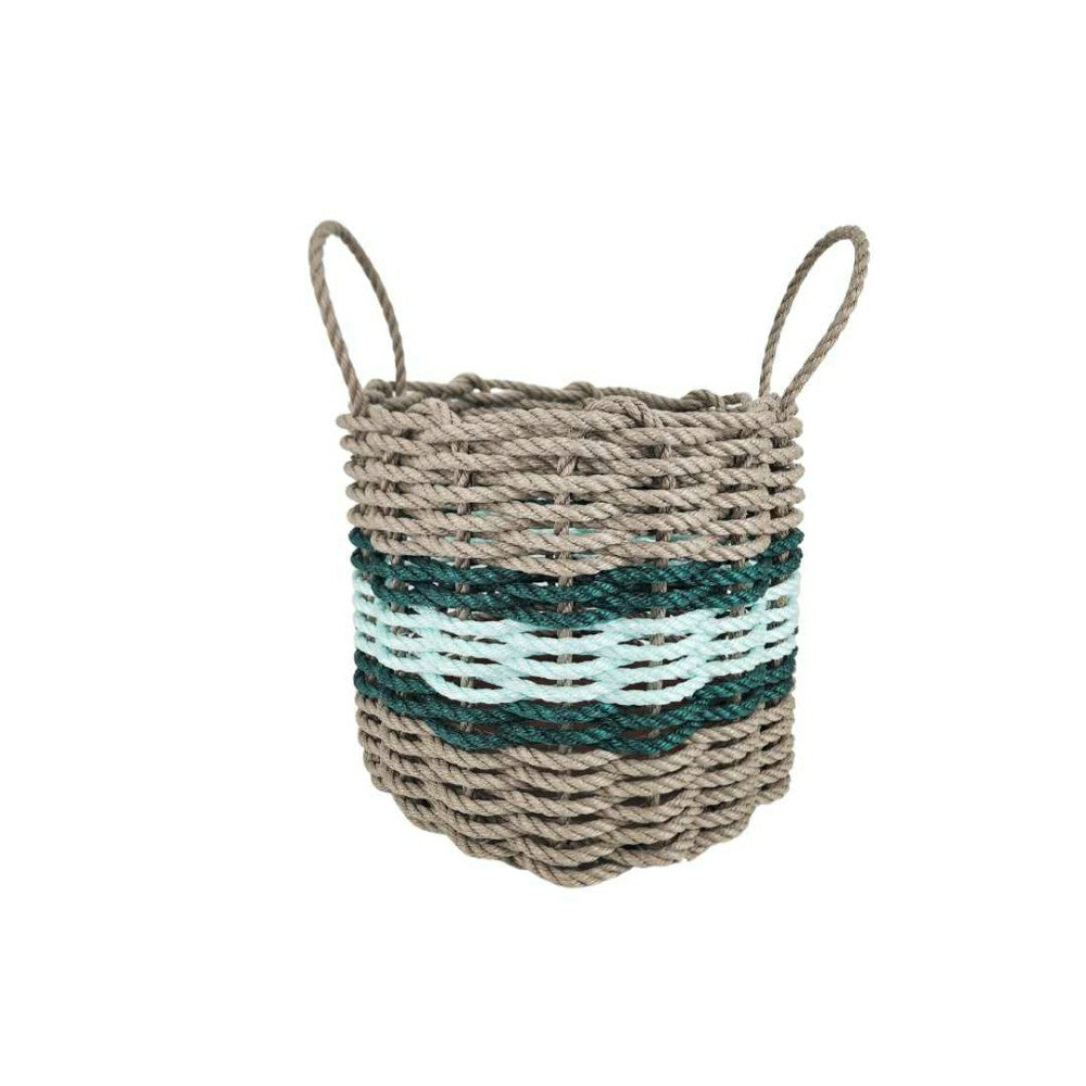 Lobster Rope Basket Tan and Seafoam, Hunter Green Accents | Plow & Hearth