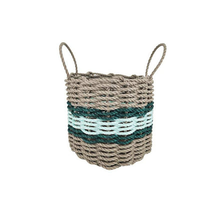 Lobster Rope Basket Tan and Seafoam, Hunter Green Accents | Plow & Hearth