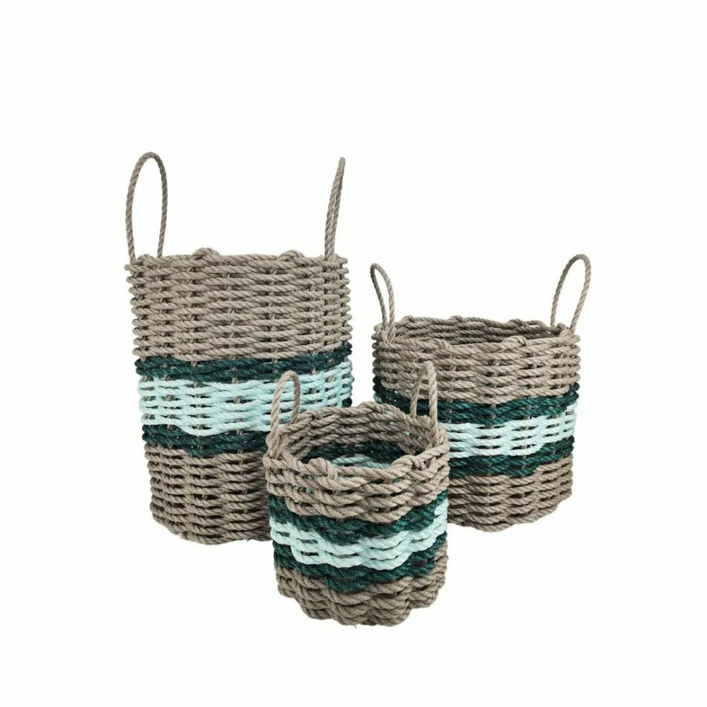 Lobster Rope Basket Tan and Seafoam, Hunter Green Accents | Plow & Hearth