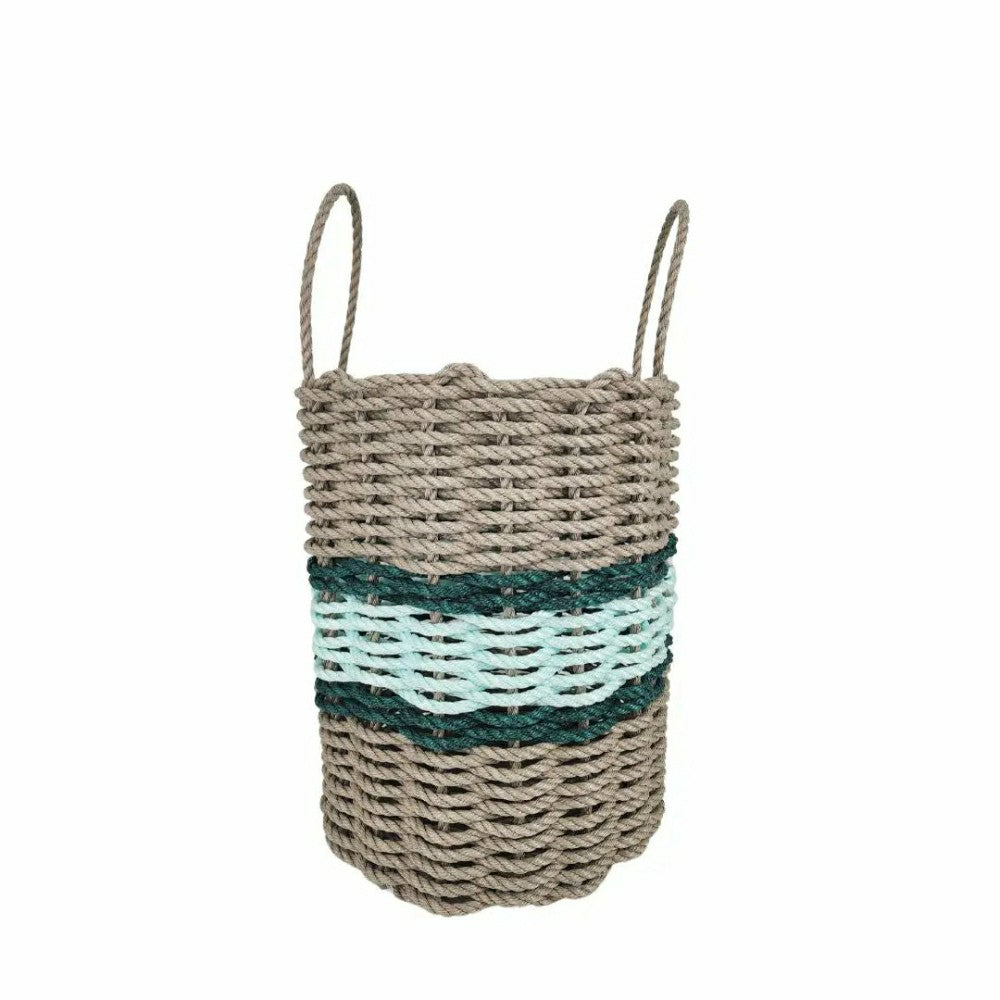Lobster Rope Basket Tan and Seafoam, Hunter Green Accents | Plow & Hearth