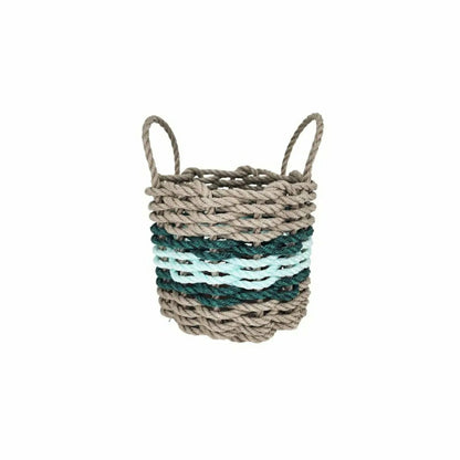 Lobster Rope Basket Tan and Seafoam, Hunter Green Accents | Plow & Hearth