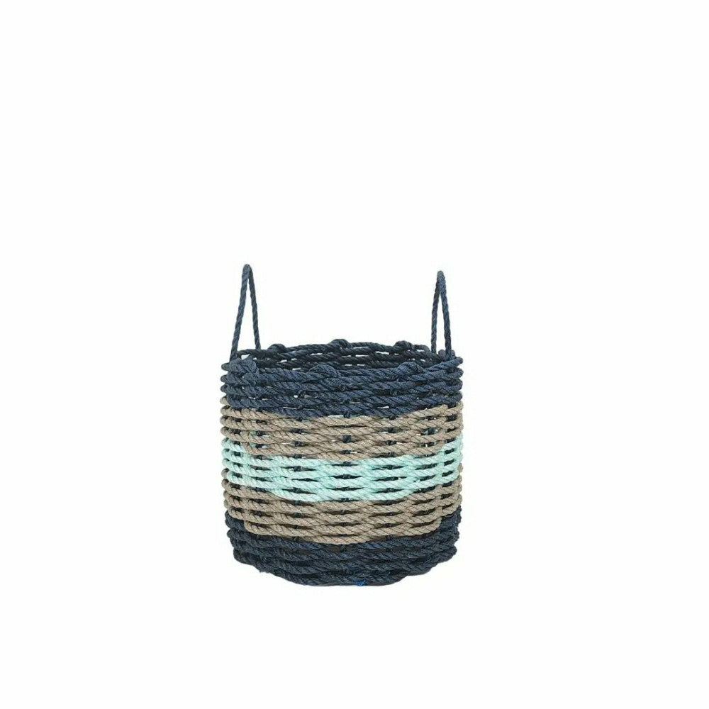 Five Stripe Rope Storage Basket Navy, Tan and Seafoam | Plow & Hearth
