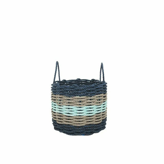 Five Stripe Rope Storage Basket Navy, Tan and Seafoam | Plow & Hearth