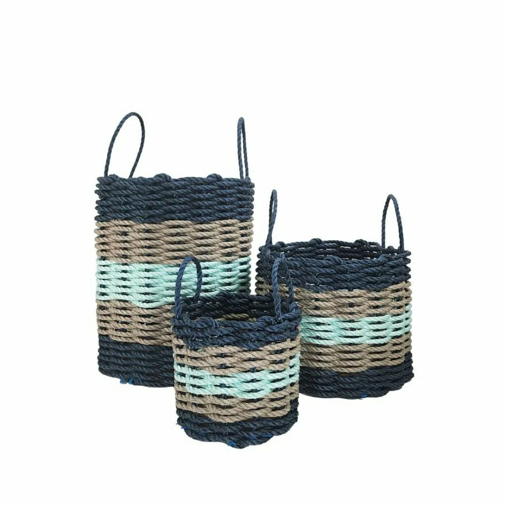 Five Stripe Rope Storage Basket Navy, Tan and Seafoam | Plow & Hearth