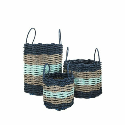Five Stripe Rope Storage Basket Navy, Tan and Seafoam | Plow & Hearth