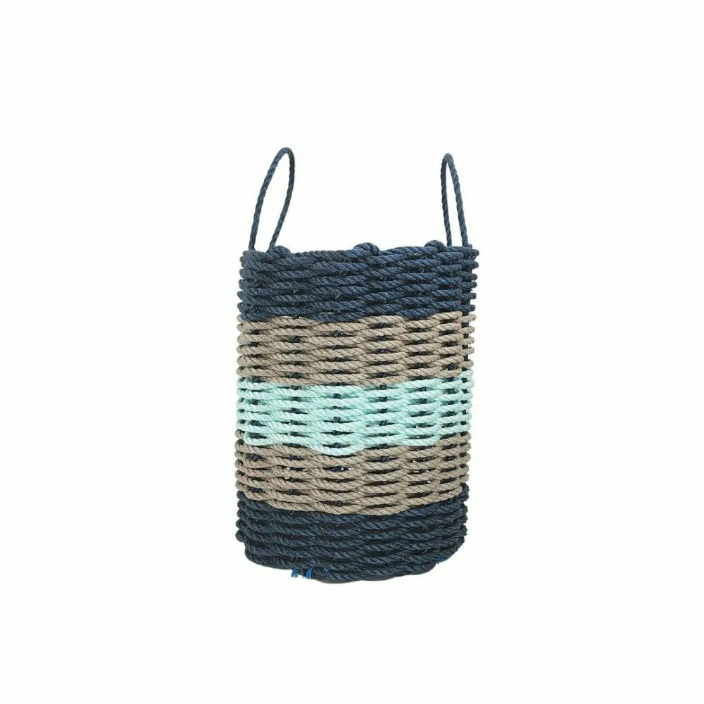 Five Stripe Rope Storage Basket Navy, Tan and Seafoam | Plow & Hearth