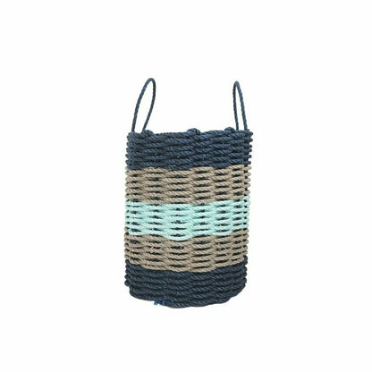 Five Stripe Rope Storage Basket Navy, Tan and Seafoam | Plow & Hearth