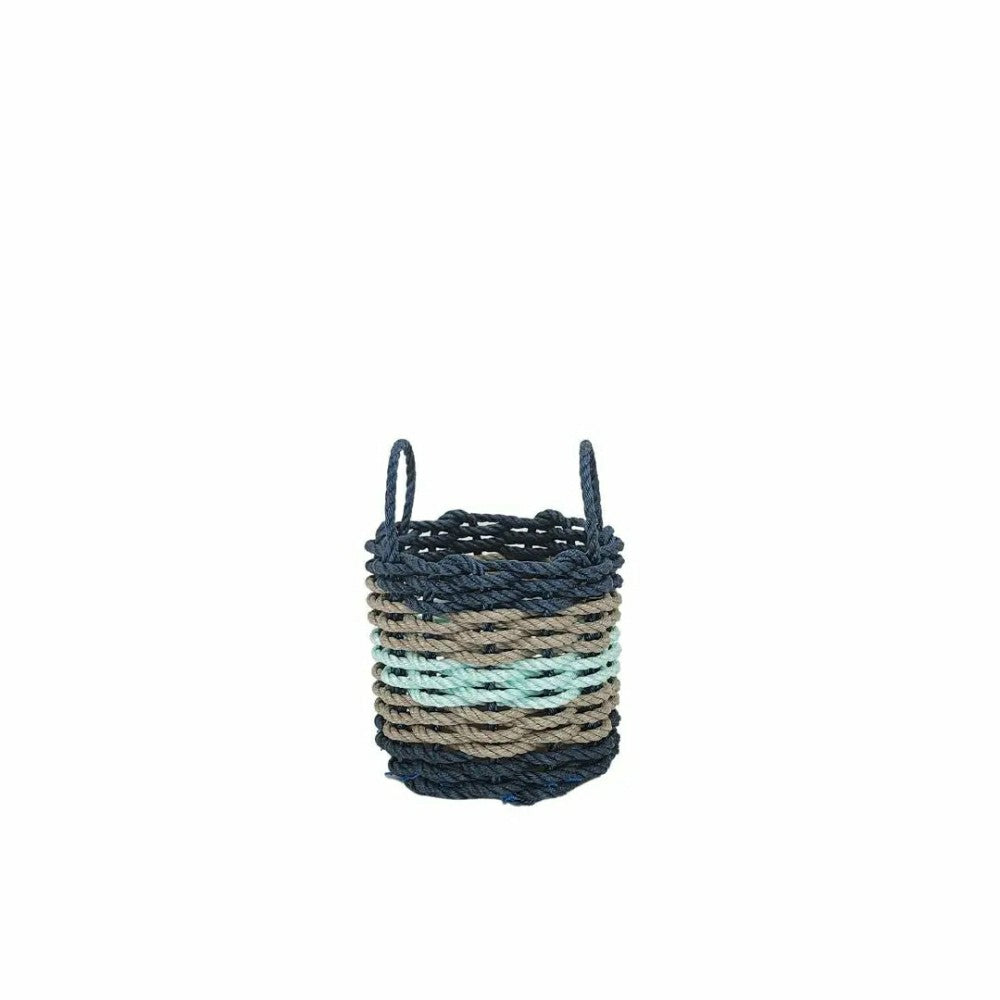 Five Stripe Rope Storage Basket Navy, Tan and Seafoam | Plow & Hearth