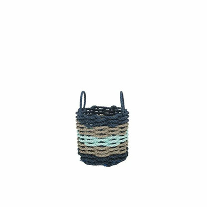 Five Stripe Rope Storage Basket Navy, Tan and Seafoam | Plow & Hearth