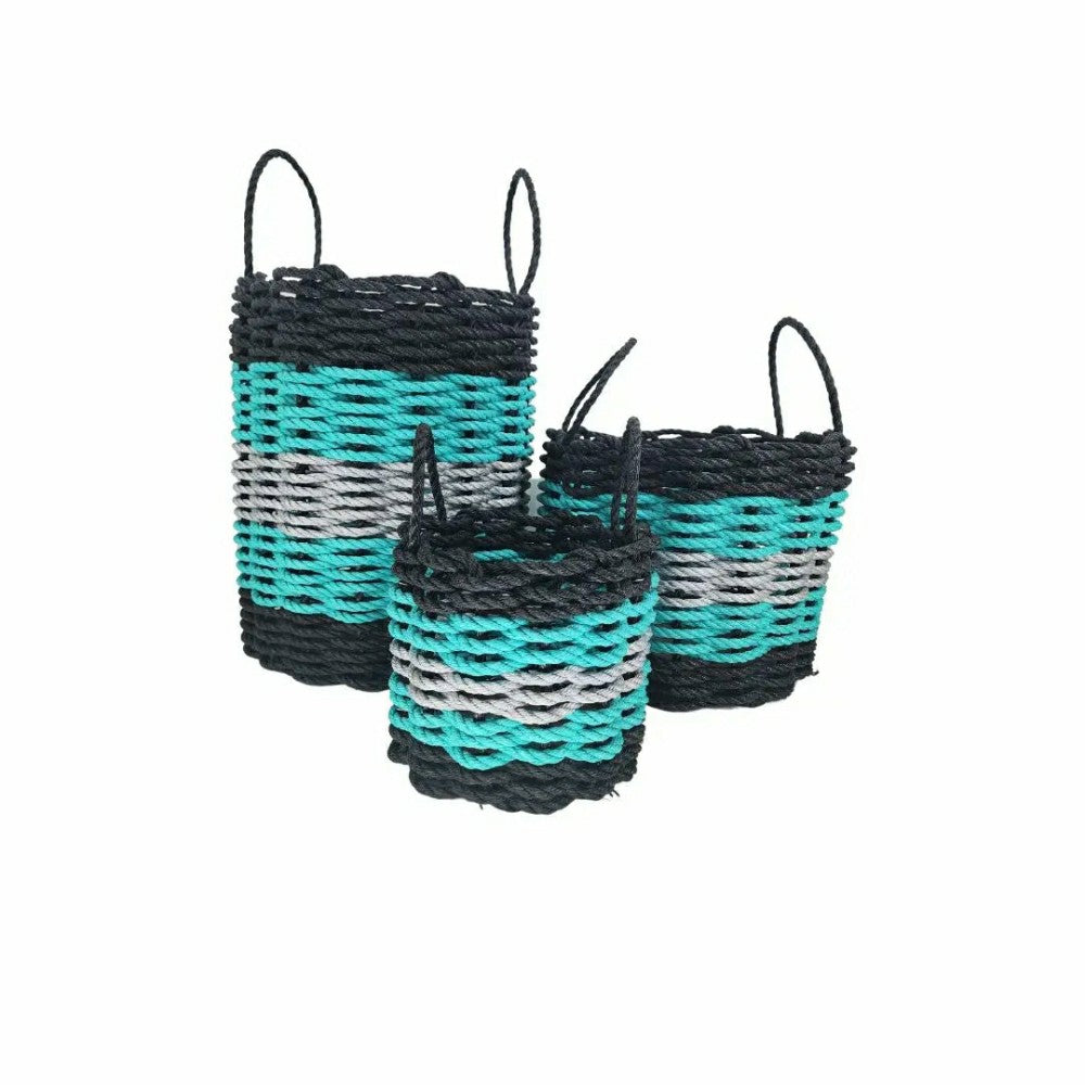 Five Stripe Rope Storage Basket Black, Teal & Gray | Plow & Hearth