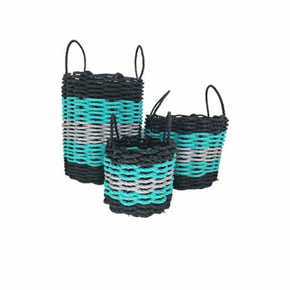 Five Stripe Rope Storage Basket Black, Teal & Gray | Plow & Hearth