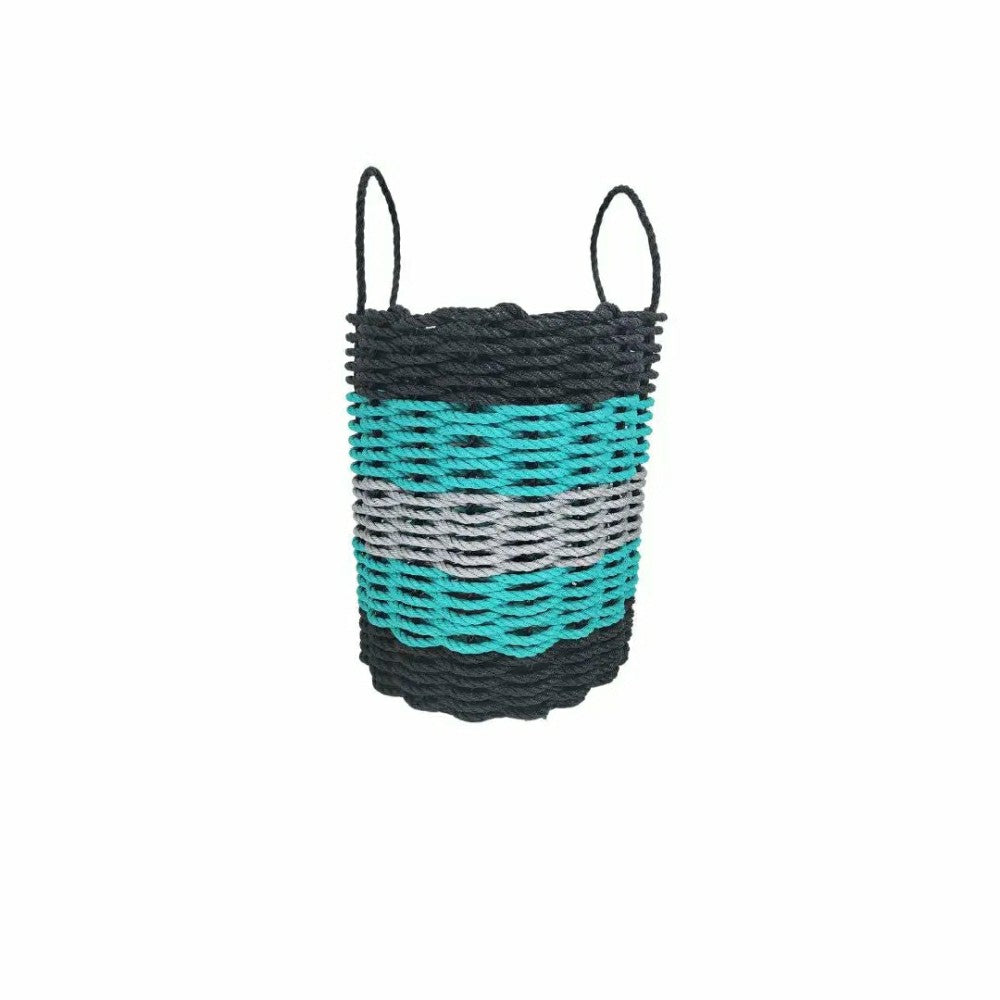 Five Stripe Rope Storage Basket Black, Teal & Gray | Plow & Hearth