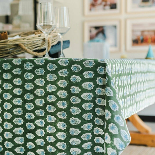 Tablecloth - Poinsettia, Sage & Uniform Blue | Plow & Hearth