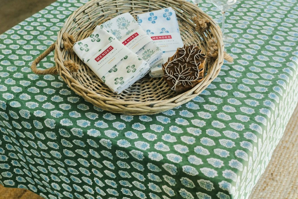 Tablecloth - Poinsettia, Sage & Uniform Blue | Plow & Hearth