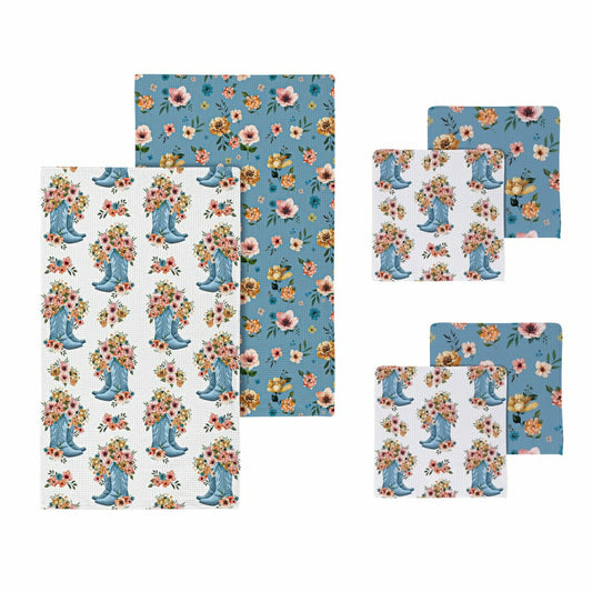 Petal & Plow Kitchen Gift Set Quick Waffle Weave Double-Sided, Cowboy Boots, Set of 3 | Plow & Hearth