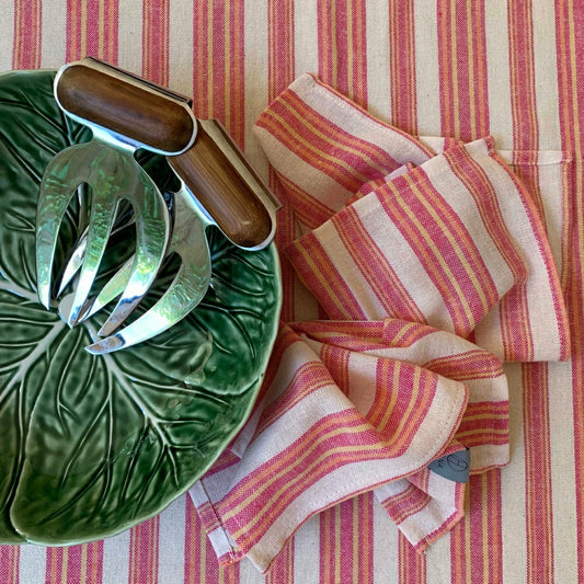 Andana Striped Tablecloth Set - Magenta | Plow & Hearth