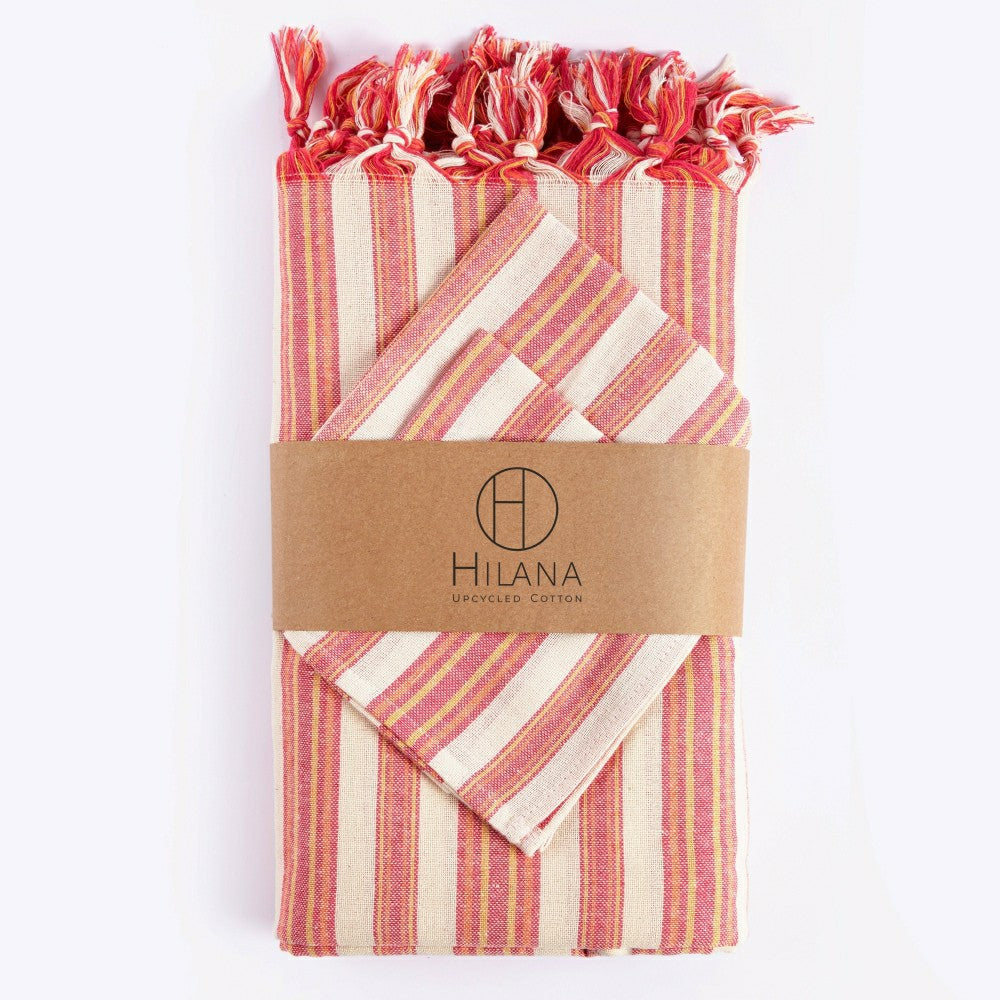 Andana Striped Tablecloth Set - Magenta | Plow & Hearth