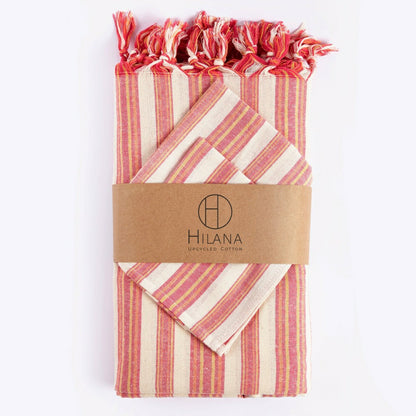 Andana Striped Tablecloth Set - Magenta | Plow & Hearth