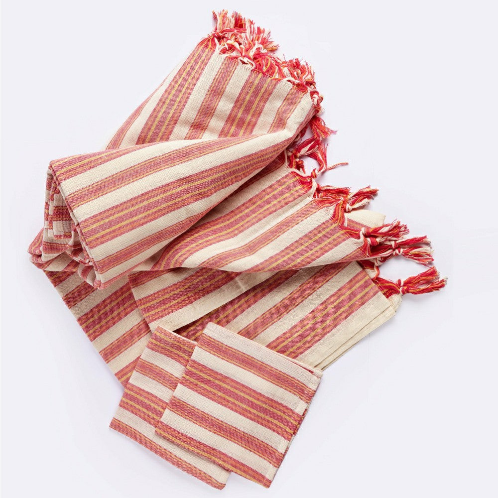 Andana Striped Tablecloth Set - Magenta | Plow & Hearth