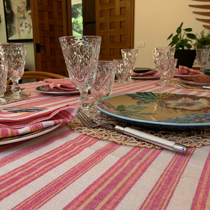 Andana Striped Tablecloth Set - Magenta | Plow & Hearth