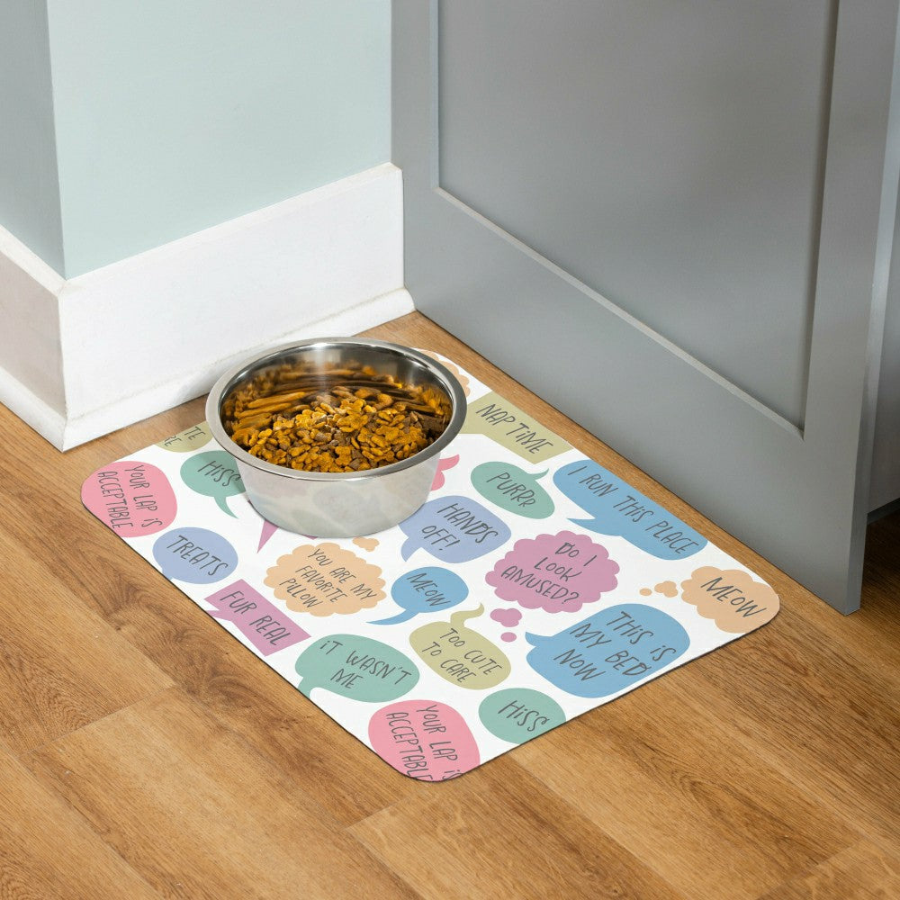 Pet Central Feeding Mat, Cat Thoughts, 20"x15” | Plow & Hearth