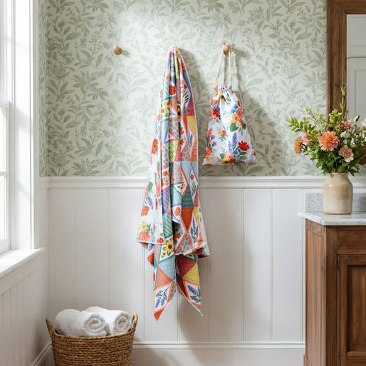 Cottage Garden Towel Quick Dry Waffle Weave with Matching Carrying Cas | Plow & Hearth