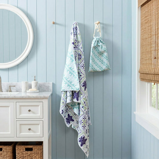 Seaside Retreat Towel Quick Dry Waffle Weave with Matching Carrying Ca | Plow & Hearth