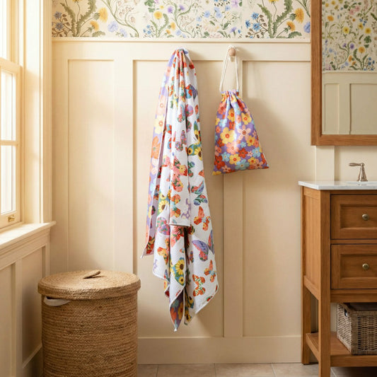 Cottage Garden Towel Quick Dry Waffle Weave with Matching Carrying Cas | Plow & Hearth