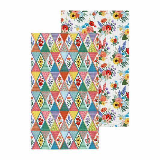 Cottage Garden Kitchen Towel Quick Dry Waffle Weave Double-Sided, 30"L | Plow & Hearth