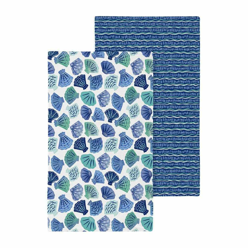 Seaside Retreat Kitchen Towel Quick Dry Waffle Weave Double-Sided, 30" | Plow & Hearth