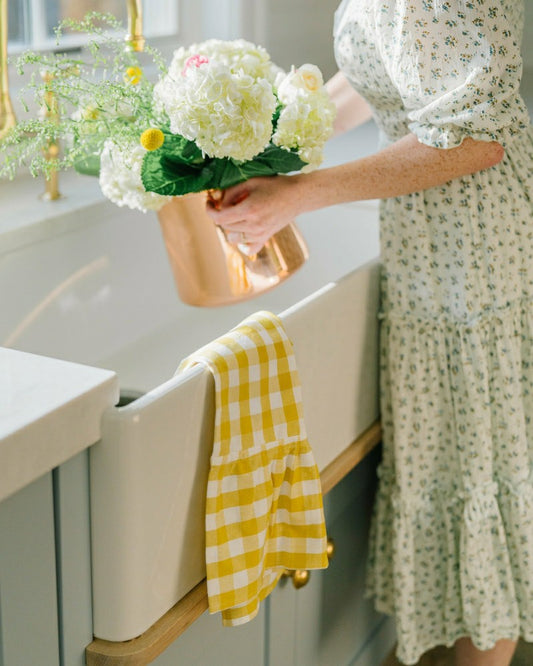 Yellow Gingham Ruffled Dish Towel | Plow & Hearth