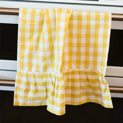 Yellow Gingham Ruffled Dish Towel | Plow & Hearth